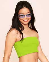 Load image into Gallery viewer, Earth Republic Arlette Smocking Bandeau Top Swim Top in color Acid Lime and shape bikini
