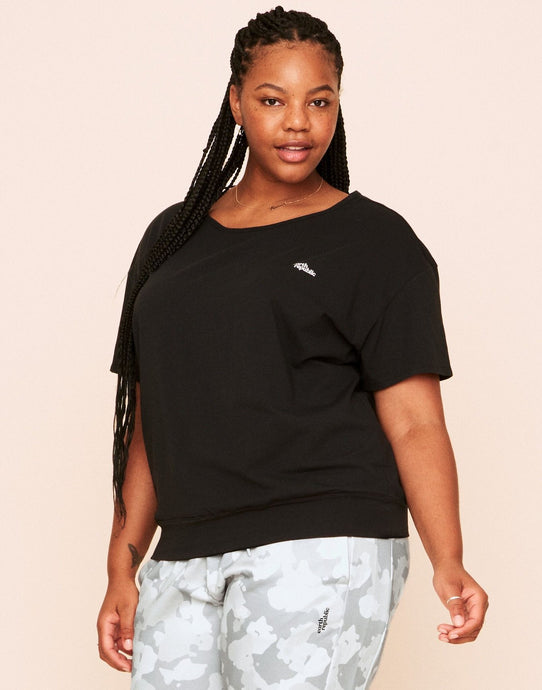Earth Republic Juniper Open Back Slouch Top Open-Back Tee in color Jet Black and shape short sleeve tee