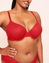 Load image into Gallery viewer, Earth Republic Kendall Lace Plunge Push Up Bra Lace Push-up Bra in color Flame Scarlet and shape plunge
