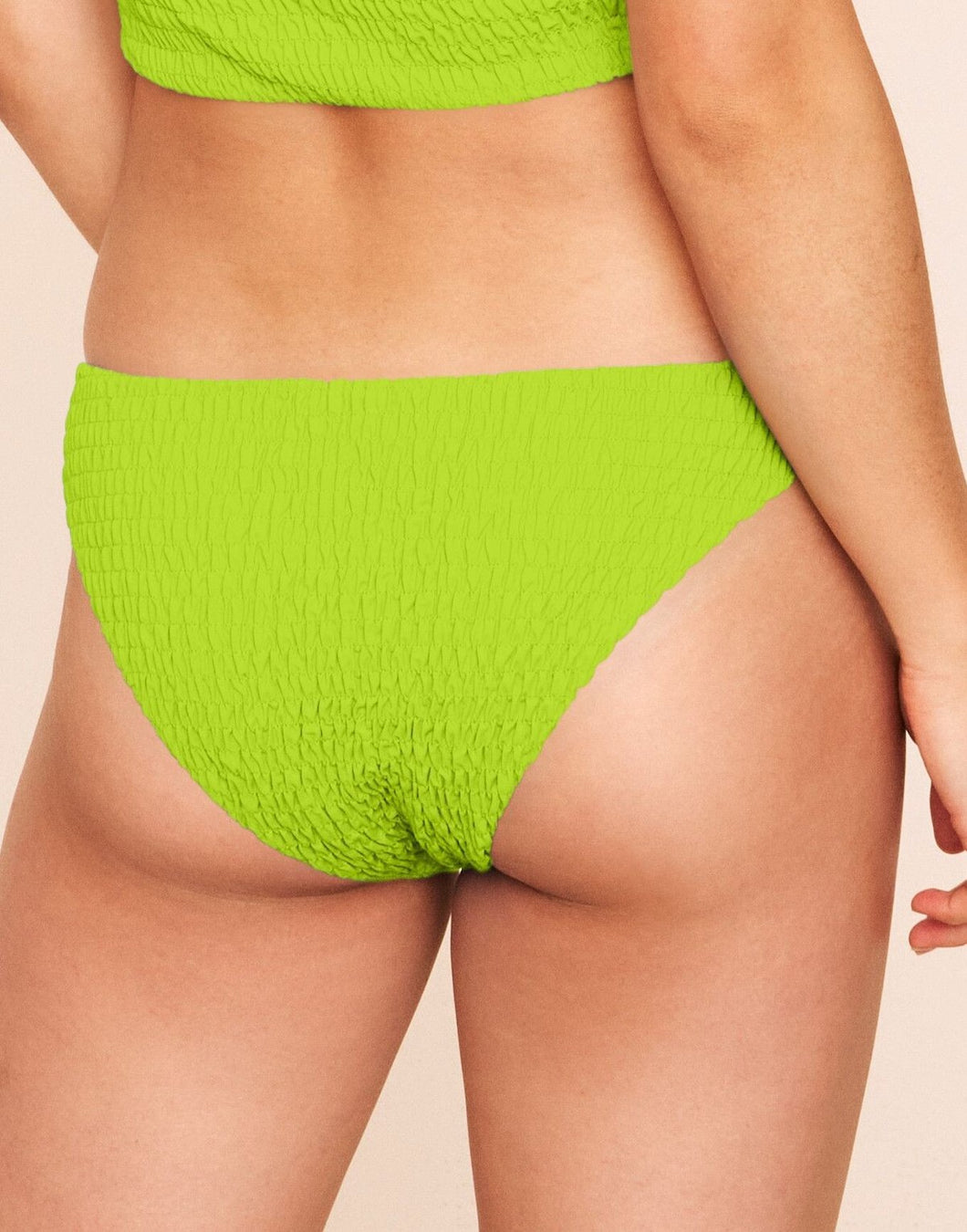 Earth Republic Hallie Smocking V Bottom V-Shaped Bikini in color Acid Lime and shape bikini