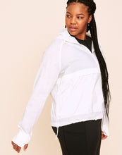 Load image into Gallery viewer, Earth Republic Lexie Sheer Windbreaker Jacket Hood in color Snow White and shape jacket
